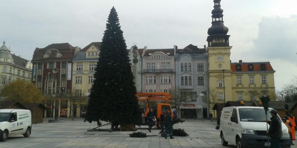 Destimetrový umělohmotný vánoční strom již stojí na náměstí